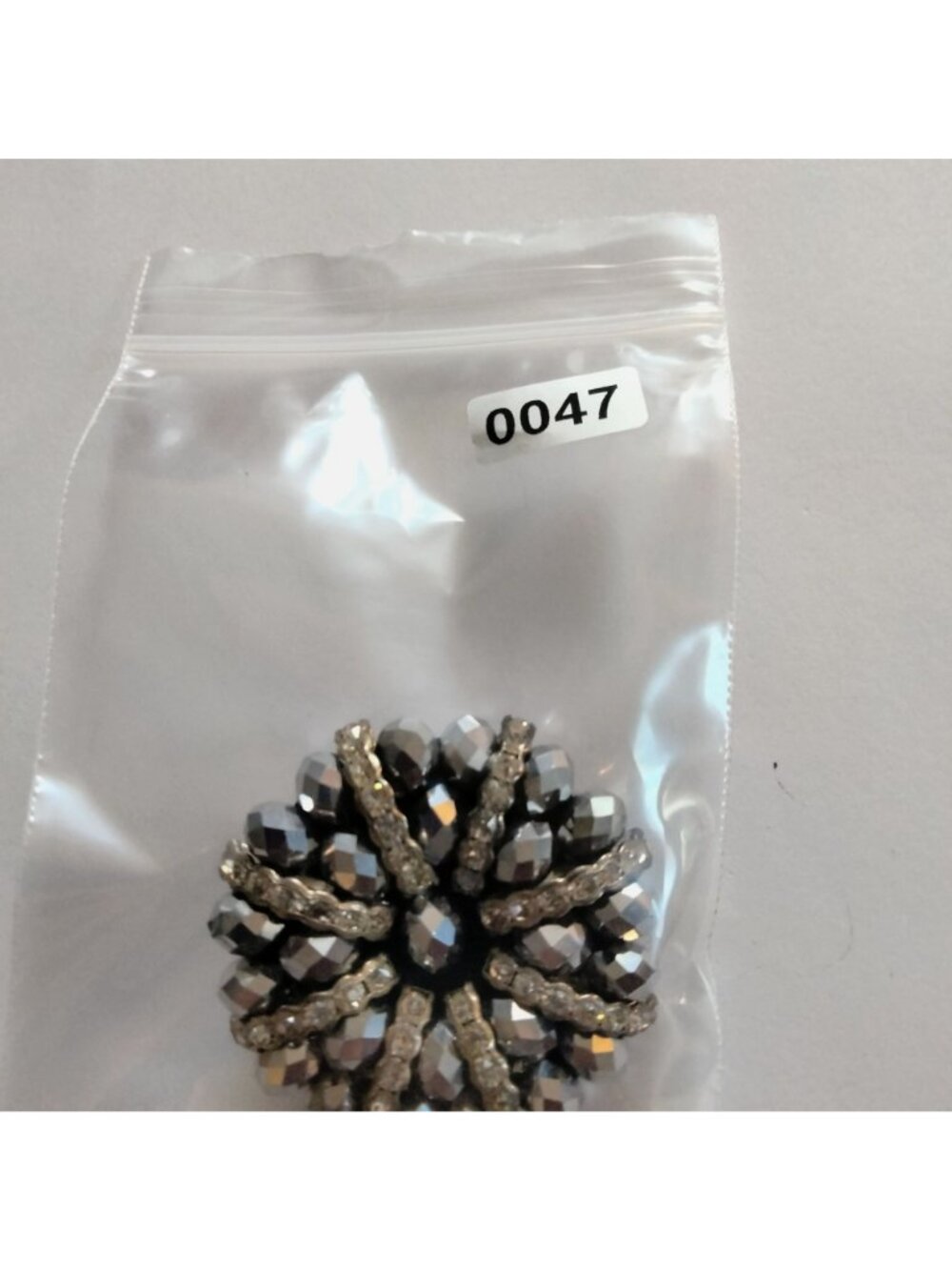 Rhinestone Beaded Brooch Artisan Silver Crystal Artisan Pin - Picture 7 of 7